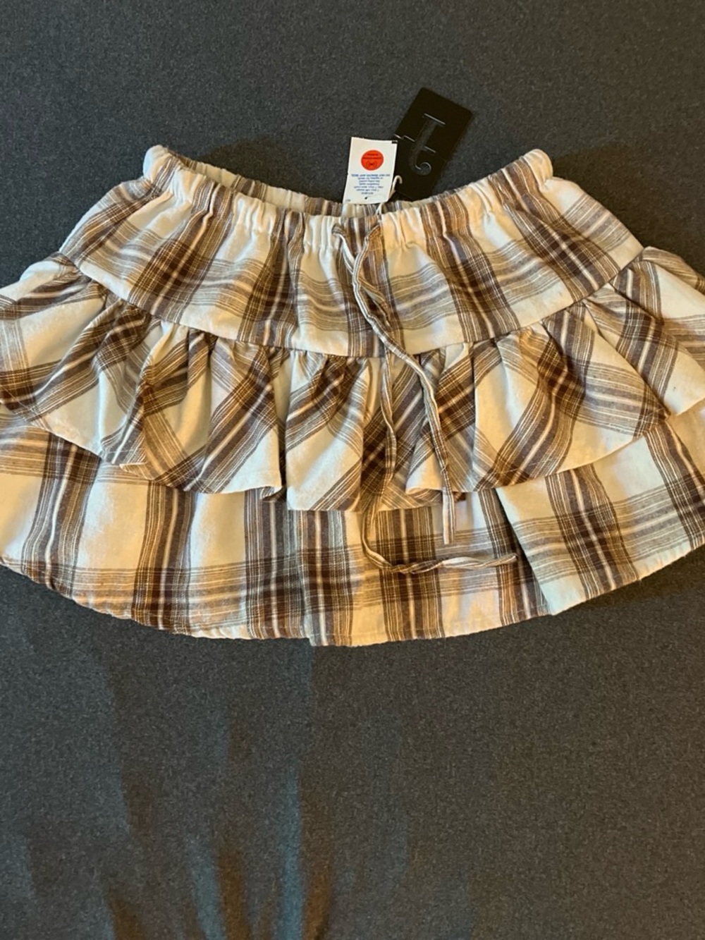 Sioni Tiered Plaid Mini Skirt - Cream & Brown